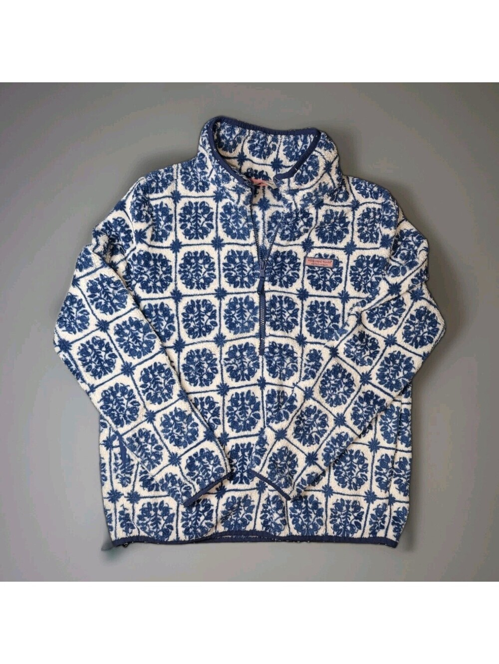 vineyard vines women's 1/4 zip Sherpa fleece pullover White Blue Small